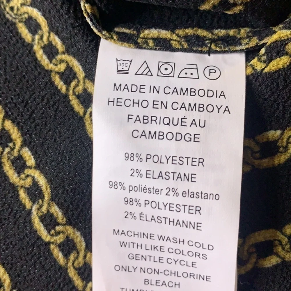 Michael Kors Black Gold Chain Stripe v neck knot blouse small new with tags